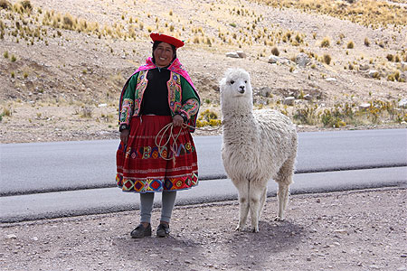 Péruvienne et son lama