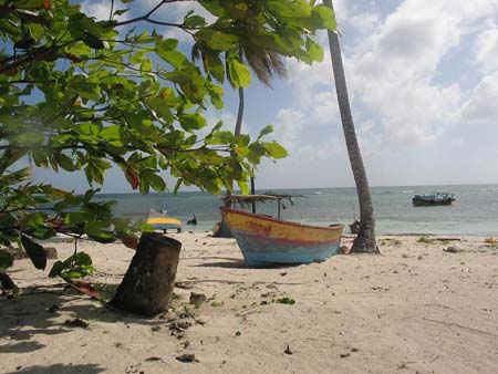 Bateau sur la plage de Saona