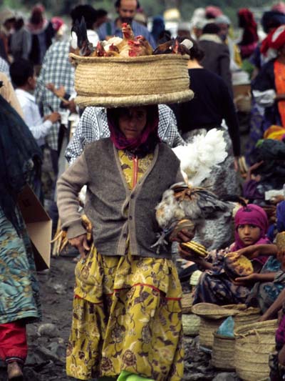 Vendeuse de poules sur un march�