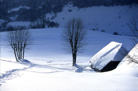 chalets sous la neige