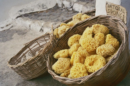 Corbeille d'�ponges sur escaliers