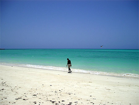 Homme marchant sur le sable, �le Moucha