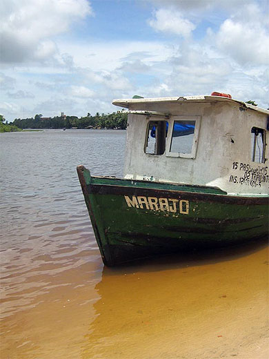 Bateau amarr� sur la plage locale