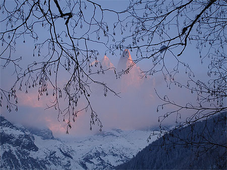 Vue sur les sommets roses