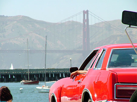 Golden Gate and american red car
