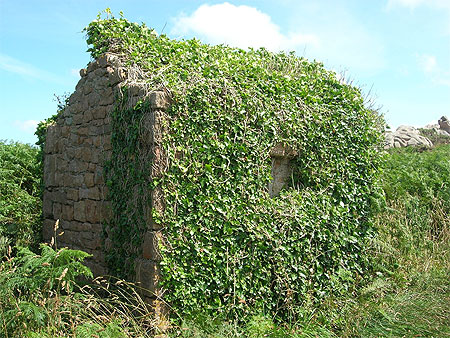 C'est une maison rose accroch�e � la colline...