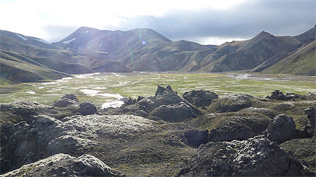 Dernier rayons de soleil sur le splendide site du Landmannalaugar