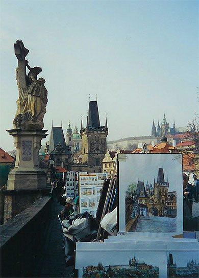 Prague - Dessins sur le pont Charles