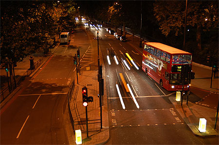 Cars and Red Bus