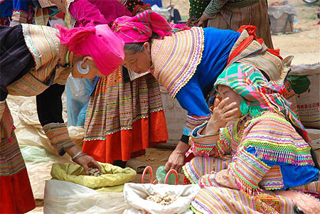 Femme tribu H'mong fleuris