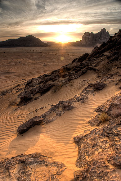 Soleil couchant sur le Wadi Rum