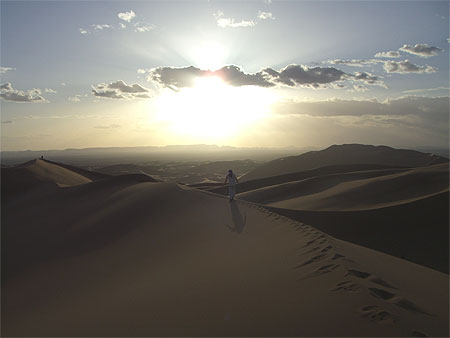 Coucher de soleil sur les dunes de Merzouga