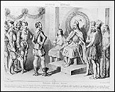 R�ception de Cort�s par Montezuma. Gravure de 1848. � Phototh�que Hachette