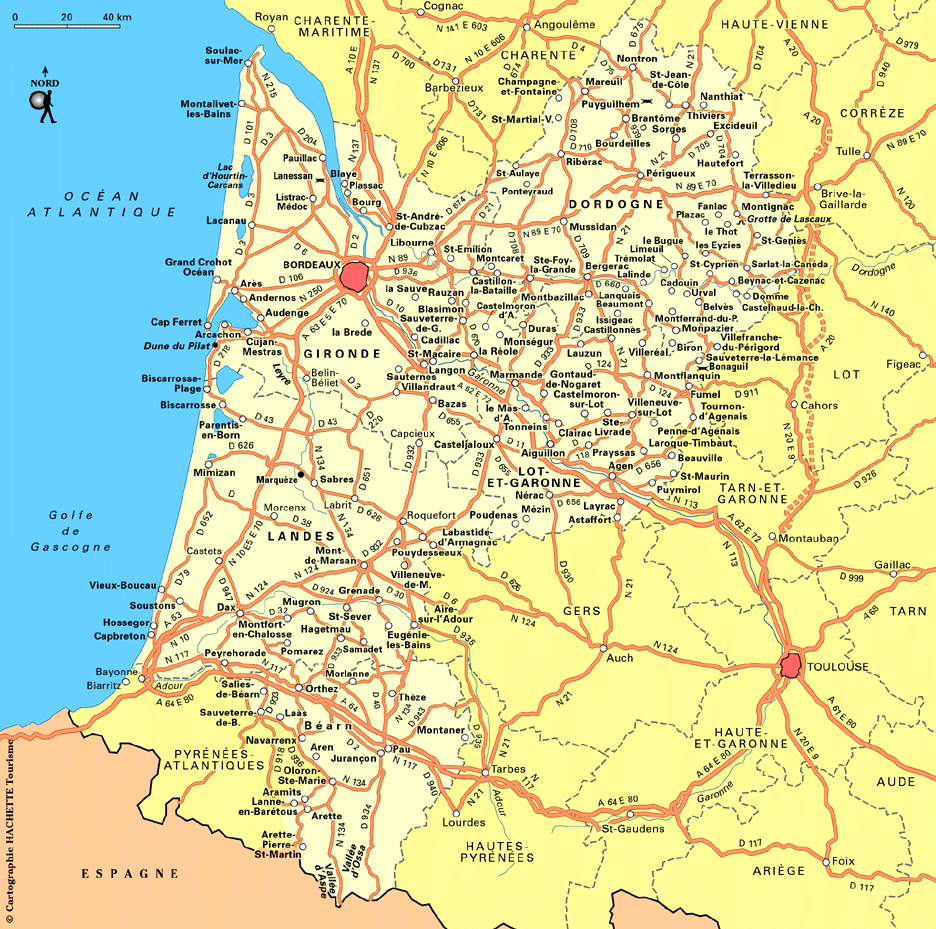 carte sud ouest détaillée