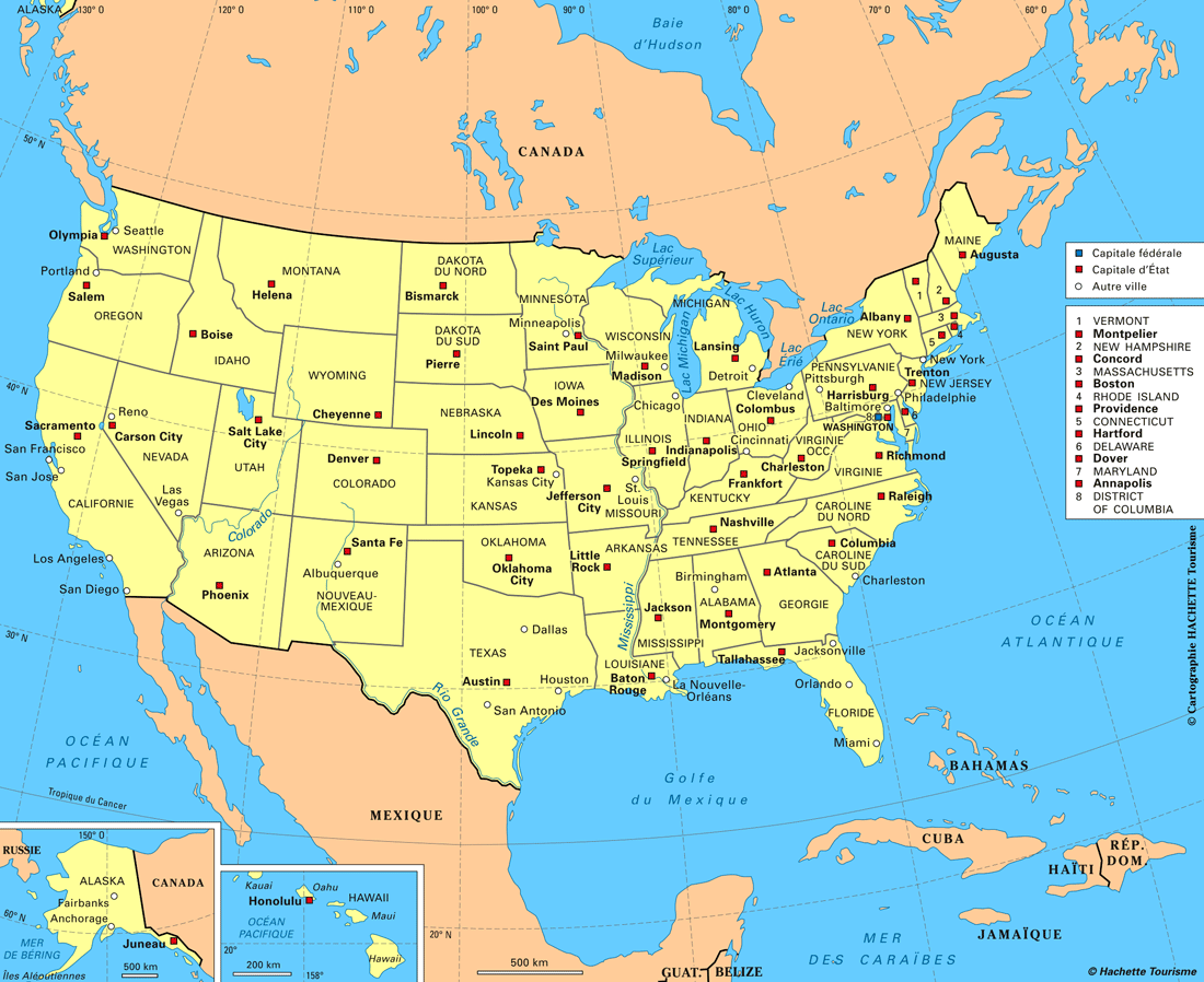 carte des états unis avec villes