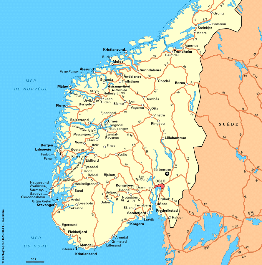 Carte Norvège sud - Plan Norvège sud