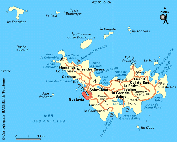 Map of Saint Barthélemy Island - HEBSTREITS