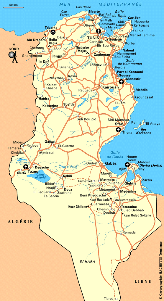 carte routiere tunisie